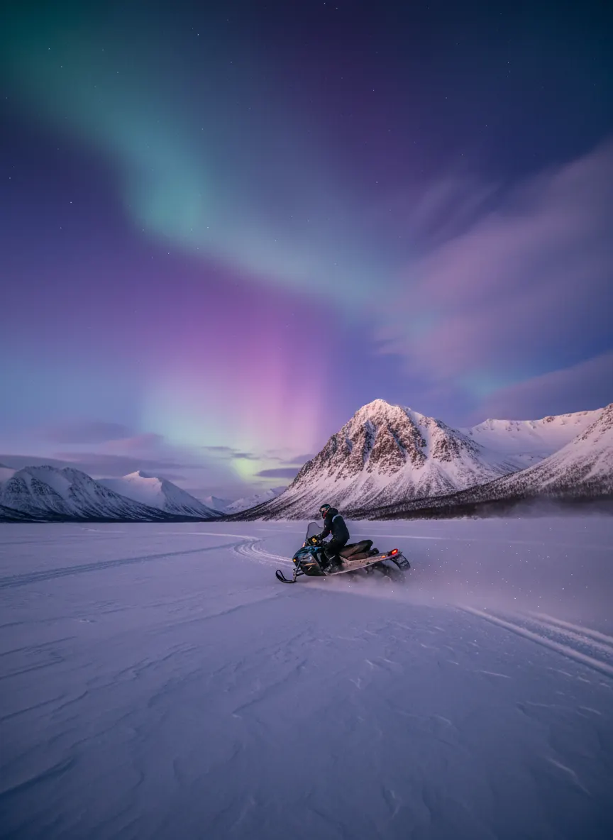 Snowmobile on Frozen Lake